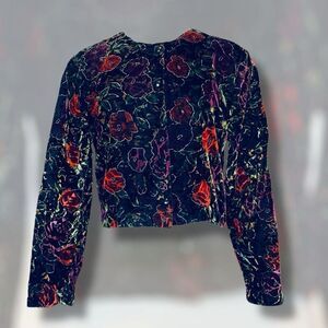 Vintage Brittany Nicole Black Velvet FloralCardigan Duster Jacket Small